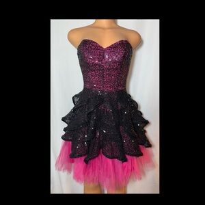 Vintage Betsey Johnson Pink and Black Strapless Sequin Dress